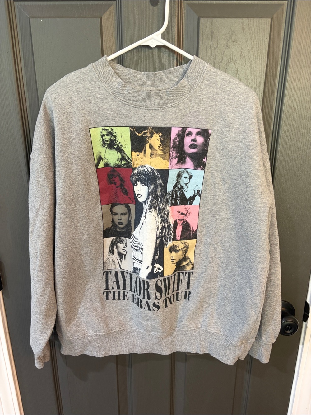 Taylor Swift Gray Crewneck with Multicolor Photo-Block Graphic